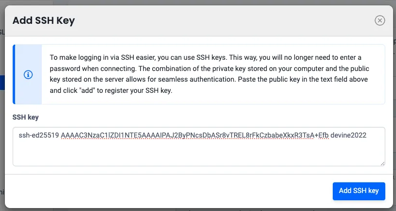 Combell Add SSH key